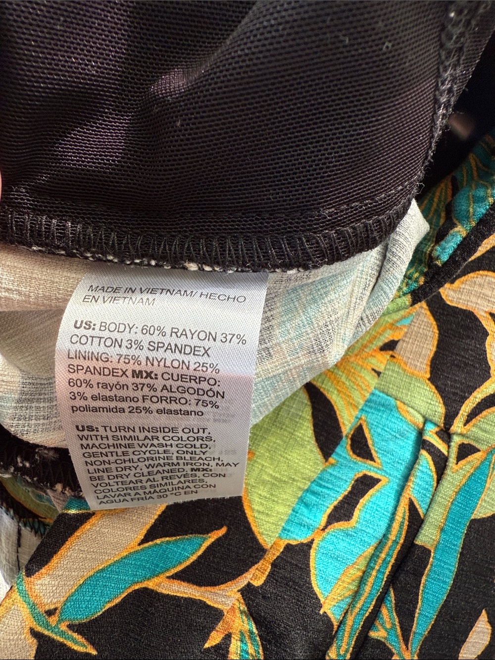 Chico's Black Pants with Teal, Green & Gold Botanical Print - Picture 9 of 9